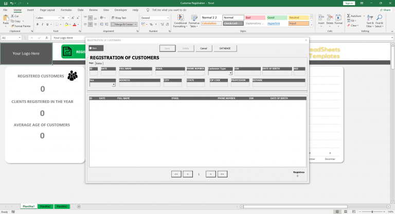 Customer Registration Spreadsheet Excel VBA Spreadsheets Templates