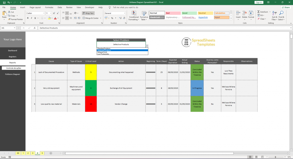 Ishikawa Diagram Worksheet - Spreadsheets Templates